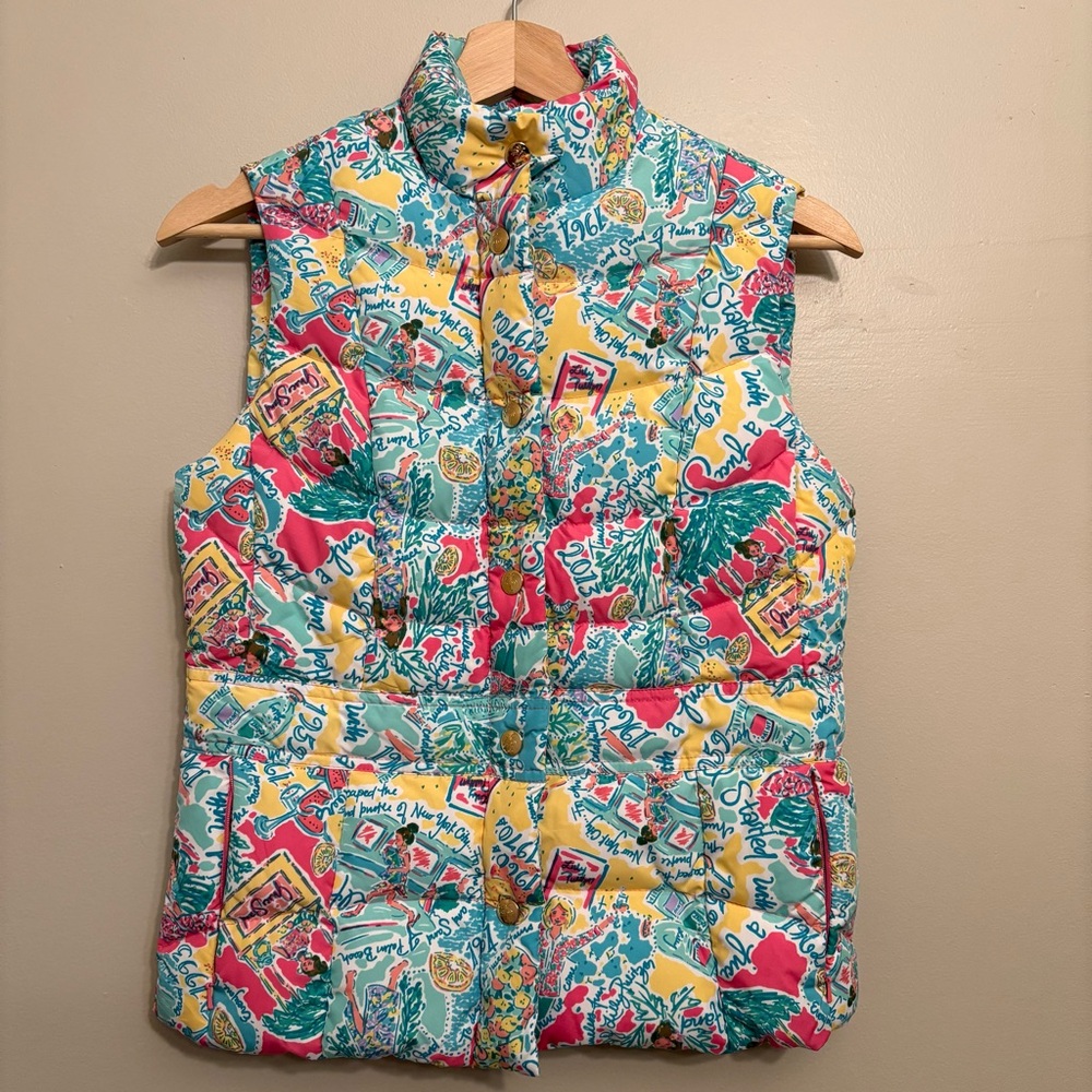 Lilly Pulitzer XS Women's In the Beginning Print Down Puffer Vest Jacket